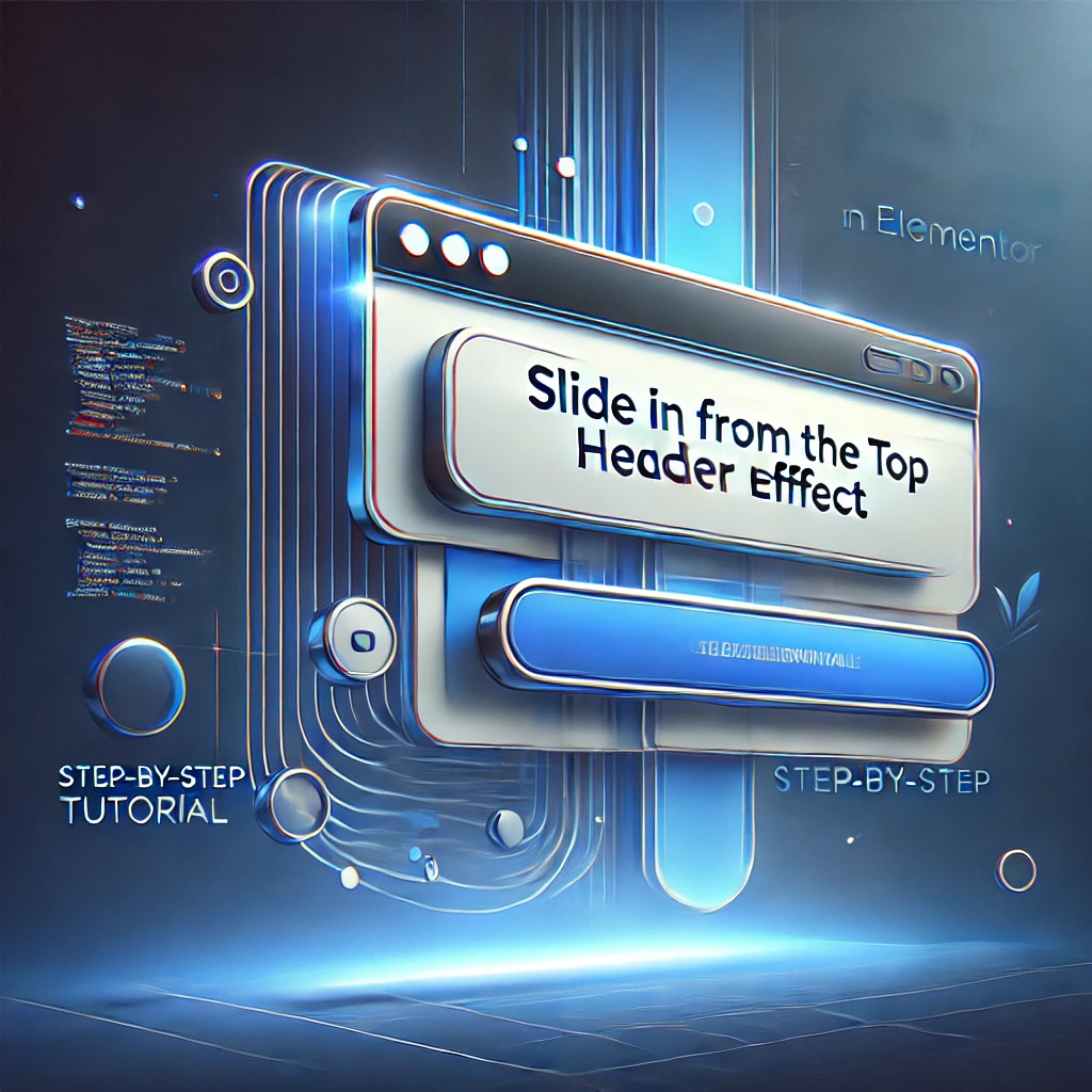 DALL·E 2025-01-04 03.47.53 - A sleek and modern thumbnail for a website tutorial titled 'Slide In From the Top Header Effect in Elementor.' The design features a stylized header b